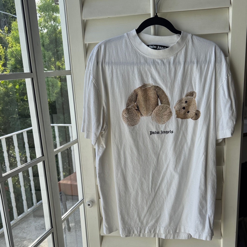 Palm Angels Cream T-Shirt With Teddy Bear Graphic